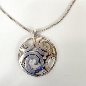 Brighton Silver Tone  London Groove Scrolled Pendant Necklace Swarovski Crystals